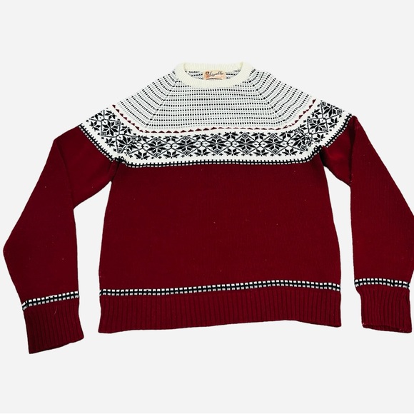 Vintage 1970 Acrylic Sigallo Red & Snowflake Pattern Knitted Sweater Size XL - Picture 2 of 8